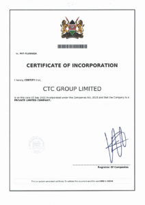 Certificate of Incorporation CTC Group Ltd